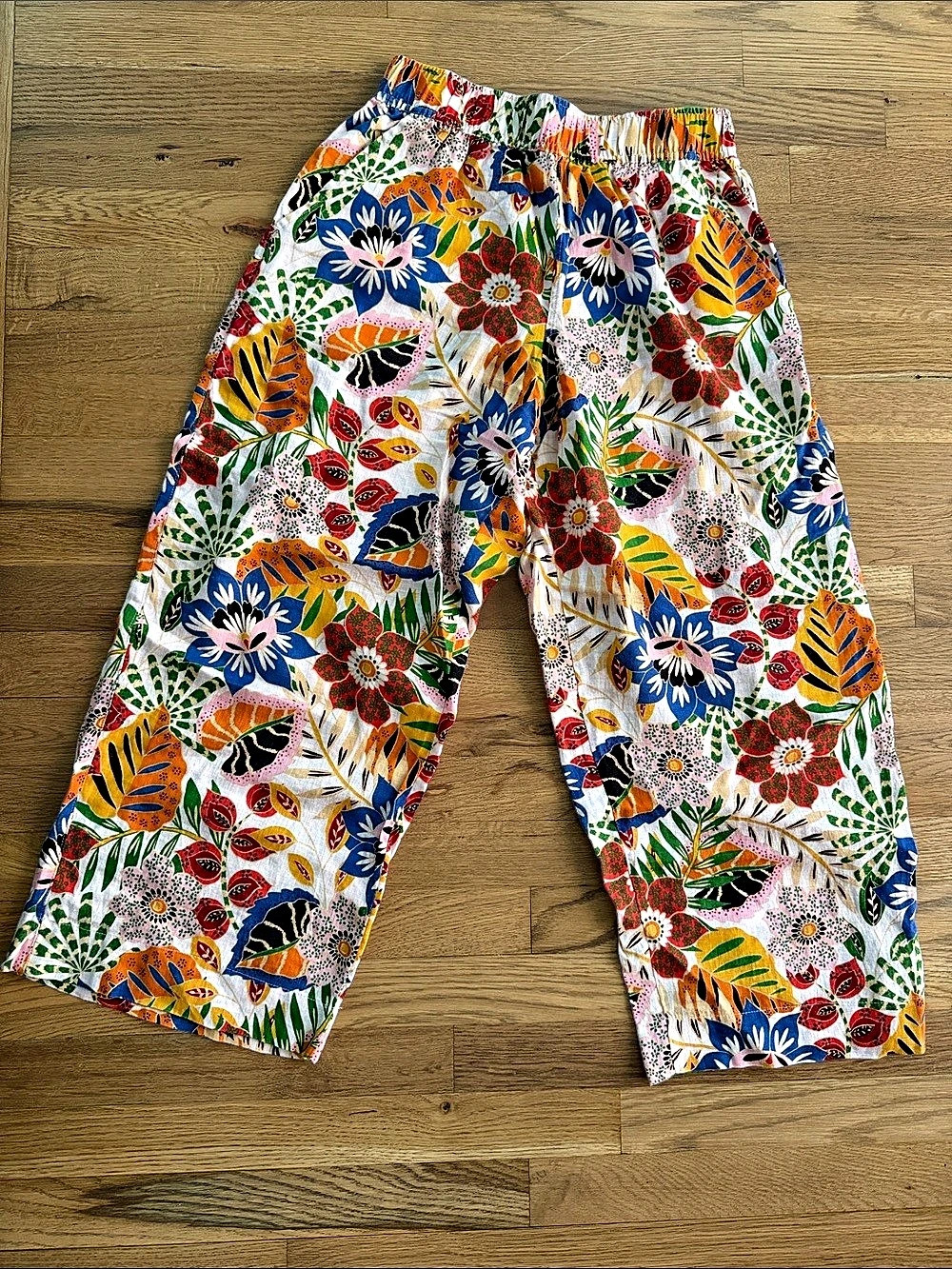 C&C California Wide Leg Floral Cotton Pants 100% Linen Size S